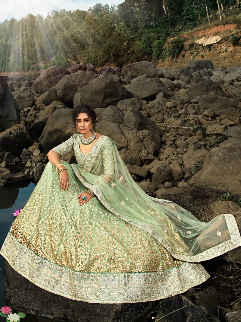 Awesome Green Sequins Net Reception Wear Lehenga Choli