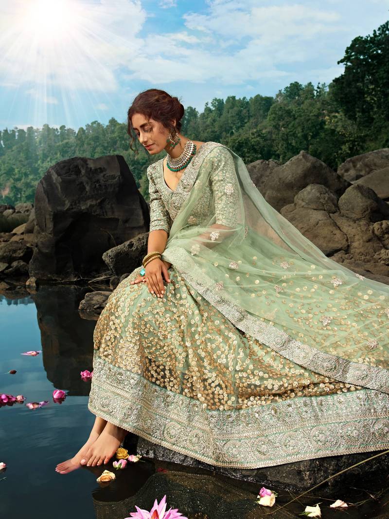 Awesome Green Sequins Net Reception Wear Lehenga Choli