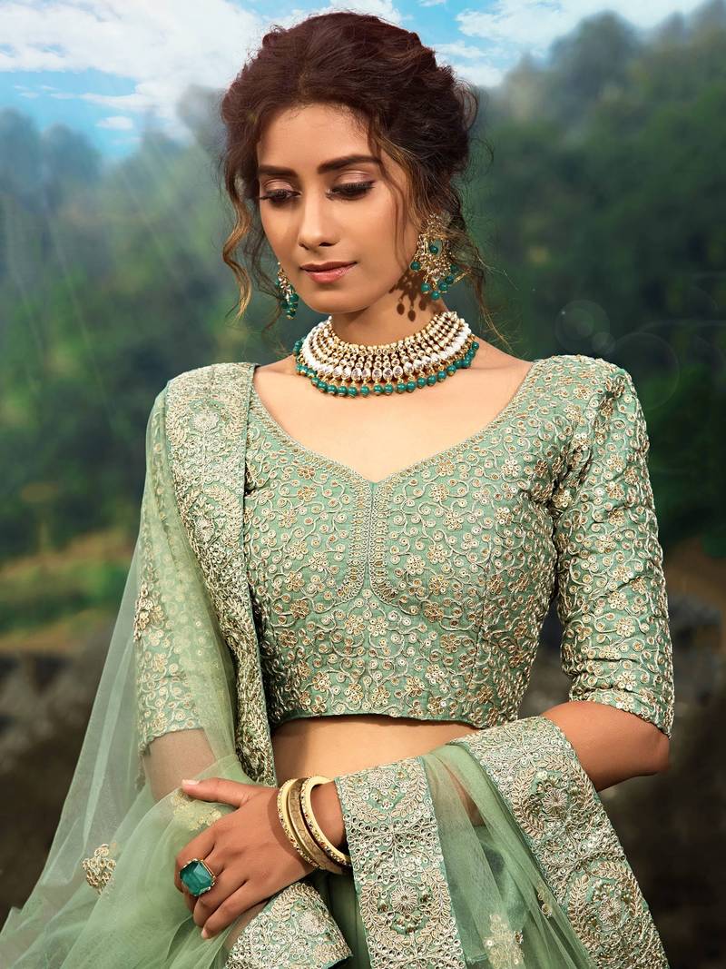 Awesome Green Sequins Net Reception Wear Lehenga Choli