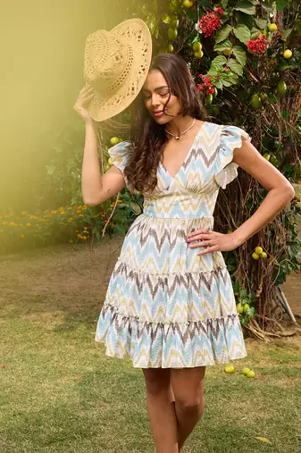 Multicolor cotton casablanca ruffle dress