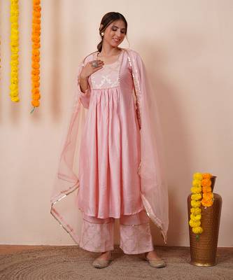 Blush pink chanderi silk anarkali kuta set 1