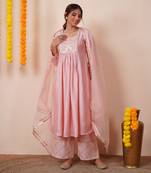 Blush pink chanderi silk anarkali kuta set