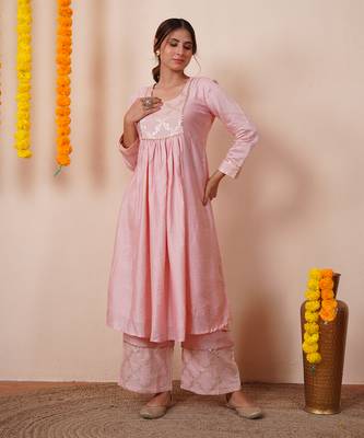 Blush pink chanderi silk anarkali kuta set 2
