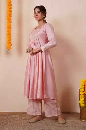 Blush pink chanderi silk anarkali kuta set
