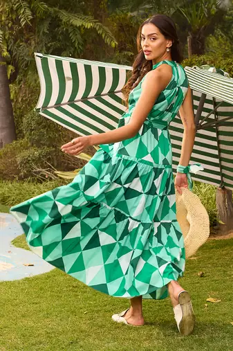 Green cotton maxi dress