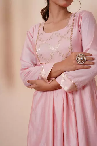 Blush pink chanderi silk anarkali kuta set