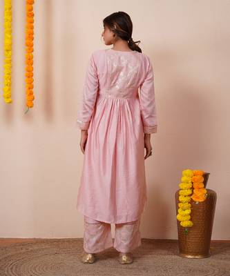 Blush pink chanderi silk anarkali kuta set 5