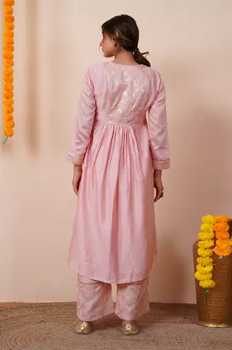 Blush pink chanderi silk anarkali kuta set