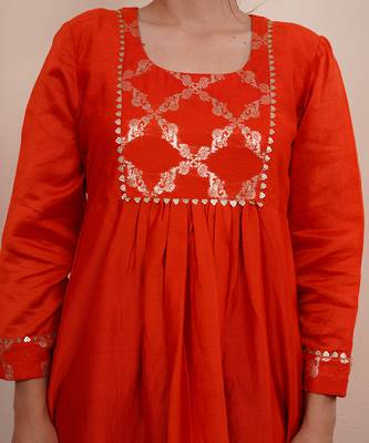 Rust orange chanderi silk anarkali kuta set 5