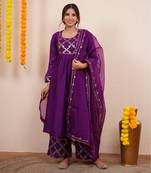 Purple chanderi silk anarkali kuta set