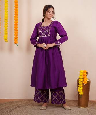 Purple chanderi silk anarkali kuta set 3