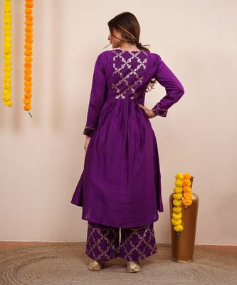 Purple chanderi silk anarkali kuta set 4