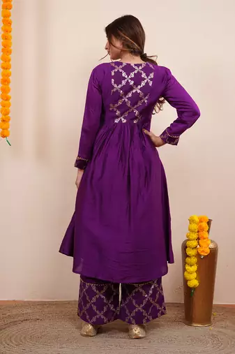 Purple chanderi silk anarkali kuta set