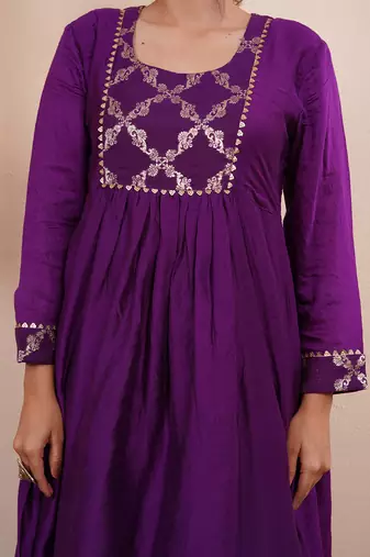 Purple chanderi silk anarkali kuta set