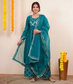 Teal green chanderi silk anarkali kuta set