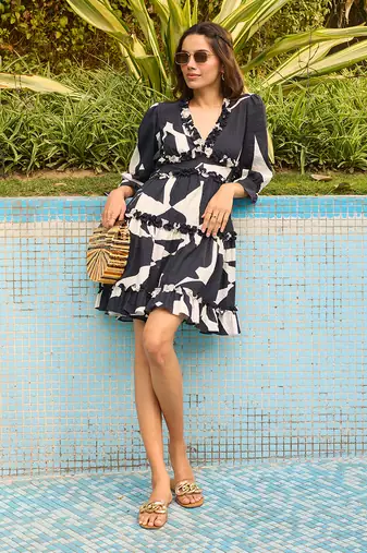 Black cotton santorini short dress