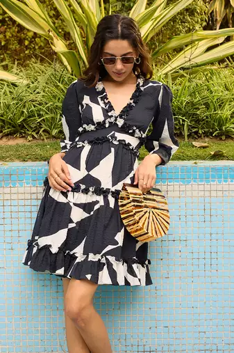 Black cotton santorini short dress
