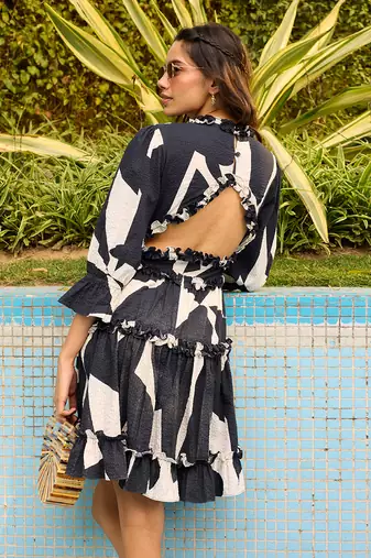 Black cotton santorini short dress