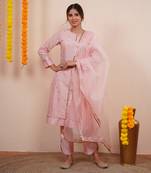 Blush pink zari embroiderd silk kurta set