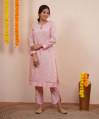 Blush pink zari embroiderd silk kurta set 3