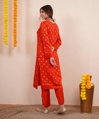 Rust orange zari embroiderd silk kurta set 4
