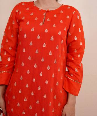 Rust orange zari embroiderd silk kurta set 5