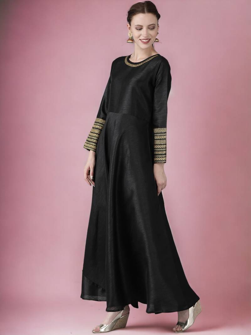 Black plain faux silk salwar