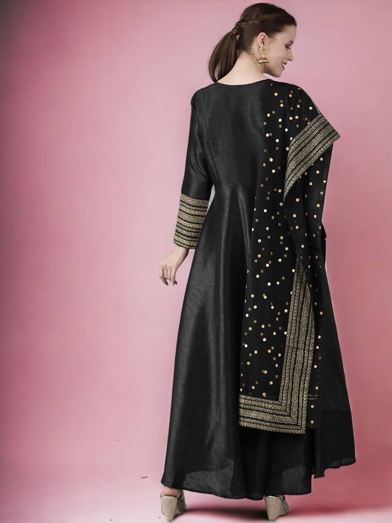 Black plain faux silk salwar