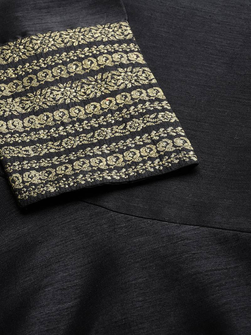 Black plain faux silk salwar