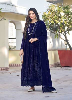 Navy blue color georgette embroidered salwar kameez 1