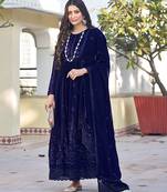 Navy blue color georgette embroidered salwar kameez