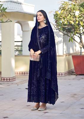 Navy blue color georgette embroidered salwar kameez 2