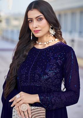 Navy blue color georgette embroidered salwar kameez 3