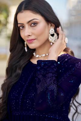 Navy blue color georgette embroidered salwar kameez 4