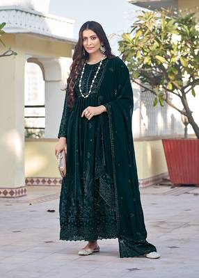 Dark green color georgette embroidered salwar kameez 1