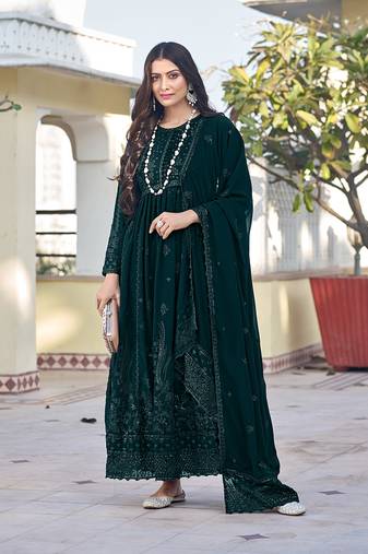 Dark green color georgette embroidered salwar kameez