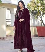 Dark wine color georgette embroidered salwar kameez