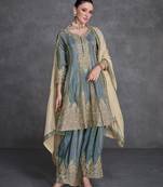 Grey color organza silk embroidered designer dress
