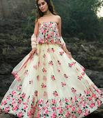 White Floral Thread Embroidered Soft Net Party Wear Lehenga Choli