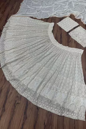 white engagment lehenga set choli with dupatta for women