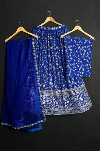 Interesting Blue Sequins Embroidery Lehenga Choli For Women Indian Wedding Party Wear Lahanga Choli