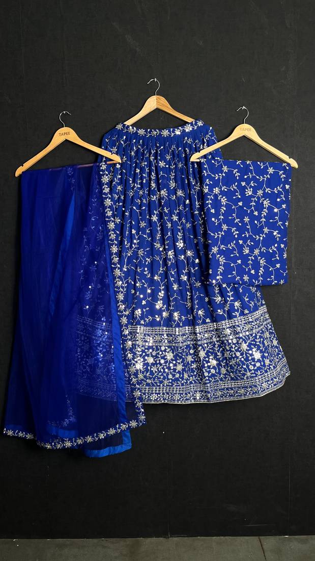 Interesting Blue Sequins Embroidery Lehenga Choli For Women Indian Wedding Party Wear Lahanga Choli