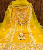 yellow organza embroidered dressmaterials Unstitched Salwar Suit
