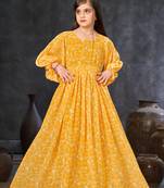Stylish Designer Digital Printed Long Dress for Girls in Yellow