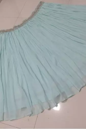 WOMEN'S GLAMOROUS TURQUOISE CRUSH WORK, SEQUINS, ZARI AND DORI EMBROIDERED FAUX GEORGETTE PARTY WEAR LEHENGA CHOLI