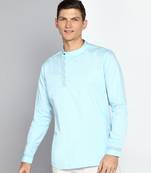 men's sky blue cotton twill angrakha festive kurta