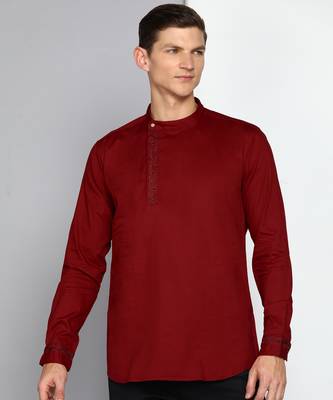 men's maroon cotton twill angrakha festive kurta 2