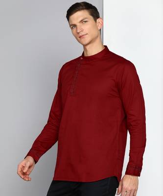 men's maroon cotton twill angrakha festive kurta 4