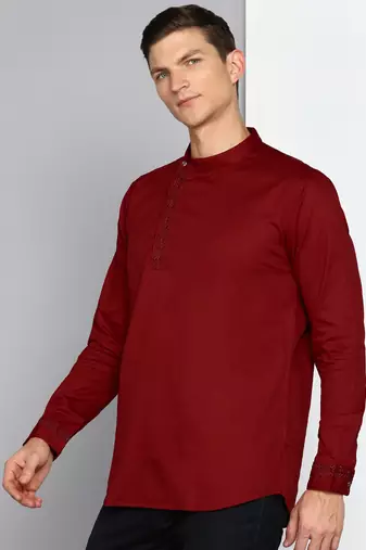 men's maroon cotton twill angrakha festive kurta