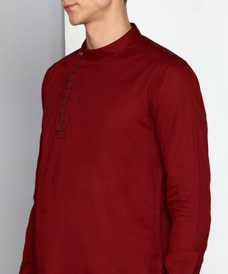 men's maroon cotton twill angrakha festive kurta 5